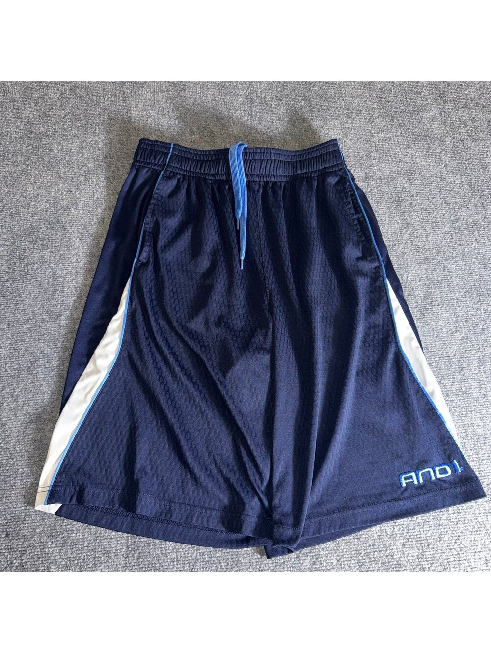 AND1 Blue Accent Baggy Hoop Shorts Mens SM Vtg y2k 90s Rare